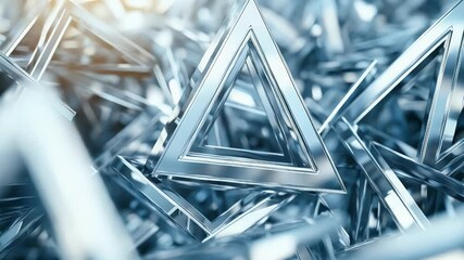 Poster - Close-up shot of glossy silver triangles creating abstract geometric composition under bright lighting showing depth and reflections.