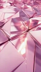 Poster - Abstract composition of reflective pink polygonal shapes with a shallow depth of field. The lighting highlights the geometric facets.