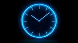 A futuristic digital clock light effect. A glowing silhouette of a clock representing time. Background laser blue neon clock vector illustration 