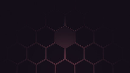 Poster - Black hexagon grid pattern on red background, light coming from below. Technology, connection and data concept. High resolution full frame abstract and modern background with copy space.