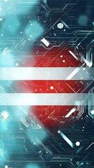 Leinwandbilder - Abstract digital artwork featuring a vibrant circuit board design with red white and blue stripes set against a teal background with light flares and digital lines.