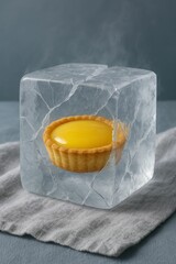 Poster - pastry inside ice cube on cloth.
