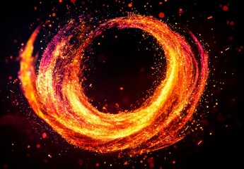 Wall Mural - Ring, frame of bright yellow red flame, fire with free space for text in the center on a black background. Banner.