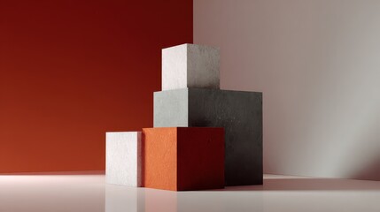 Poster - Minimalist composition featuring stacked blocks on soft backgrou