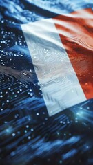 Poster - Abstract representation of the national flag integrated with a circuit board graphic. Features a digital, tech-inspired design. Symbolizes digital technology and national identity.