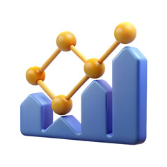 Fototapete - A 3d rendering of a blue bar graph with a yellow connected dot network isolated on transparent background
