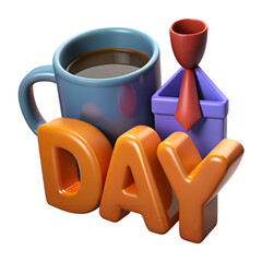 Aufkleber - A cup of coffee and a shirt with a tie spell out day isolated on transparent background