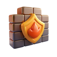 Poster - A firewall protects with a shield and flame isolated on transparent background