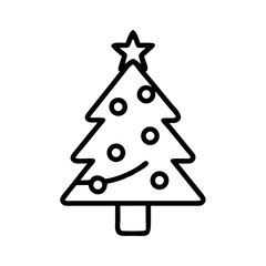 Simple line drawing of a decorated Christmas tree with star and ornaments