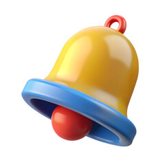 Poster - A yellow notification bell with blue trim and a red clapper is isolated on transparent background