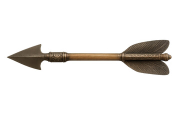 Fototapete - Metal arrow with wooden shaft and decorative elements pointing right isolated on transparent background