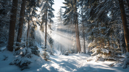  Snowy Winter Forest with Sunlight