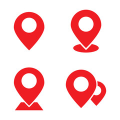 Poster - location icon set map pointer pin sign symbol red black outline destination icon place address navigation locator sign vector illustration