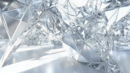Poster - Abstract geometric structure with reflective surfaces and bright lighting creating a futuristic atmosphere in a 3D render