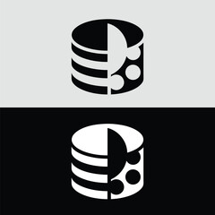 Poster - A stylized database logo is presented in a black and white design
