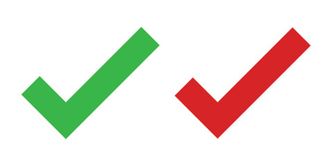 Poster - A red check mark and a green check mark side by side on a black background in a digital rendering