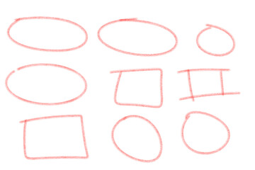 Poster - Red circles, ovals, squares, and rectangles are isolated on transparent background