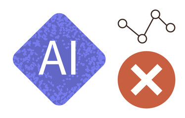 Poster - AI word in a diamond shape, red cross symbolizing error, and a line chart with nodes showing data trends. Ideal for technology, AI, data analysis, decision-making, error handling, trends innovation