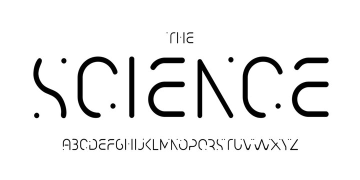 Science technology font, futuristic alphabet for scientific headline, medical digital product logo, display device typography, app UI typographic design. Modern vector typeset.