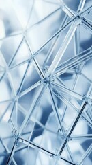 Leinwandbilder - Abstract geometric structure with interconnected lines and reflective surfaces in cool blue tones.  The design showcases a complex network with depth focus creating futuristic aesthetic