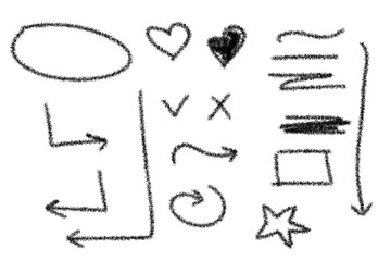 Poster - Handdrawn sketch elements including arrows, hearts, stars and shapes isolated on transparent background