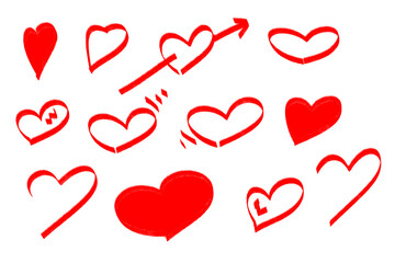 Poster - A collection of red hearts in various styles are isolated on transparent background