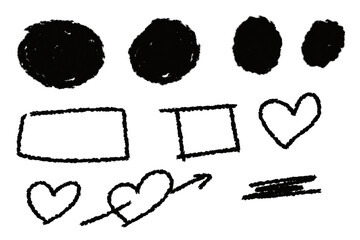Poster - Handdrawn shapes including circles, squares, hearts, and an arrow are isolated on transparent background