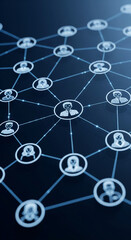 Poster - Abstract network graphic, depicting interconnected profiles symbolizing social connections, teamwork, and global communication network