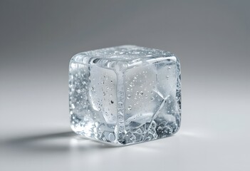 Fototapete - Isolated Ice Cube, Pure And Simple. Refreshing Element On A Clean Backdrop, Demonstrating Clarity And Natural Detail. Cool Concept, A Single Block Shines Bright, A Perfect Addition.
