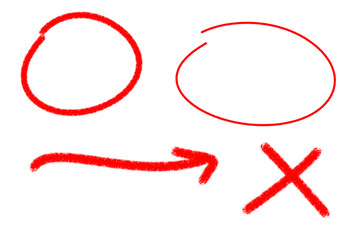 Poster - Red circles, arrow, and cross are isolated on transparent background