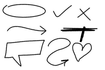 Poster - Hand drawn sketch elements including arrows, circles, check marks, and speech bubbles isolated on transparent background