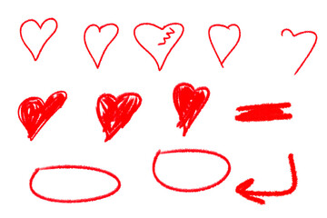 Poster - Various red heart shapes and other design elements are isolated on transparent background