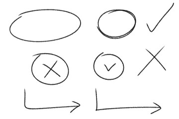 Poster - Hand drawn circles, check marks, crosses, and arrows isolated on transparent background