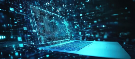 Digital Data Stream Laptop Futuristic Technology