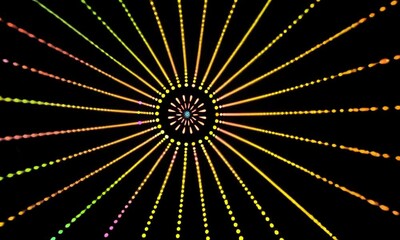 Poster - Radiating, colorful dots on black background