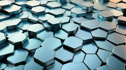 Leinwandbilder - Abstract geometric pattern with hexagon shapes in shades of blue and silver reflecting light creating depth and texture