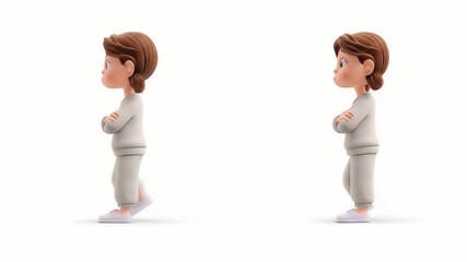 Poster - Animated Boy Walking in White Space: Sadness, Reflection, and Solitude