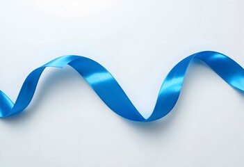 Aufkleber - Elegant Blue Ribbon Flowing Gracefully. A Simple Satin Ribbon Dances On White, Catching The Light. Perfect For Adding A Touch Of Sophistication. Decorative Element.