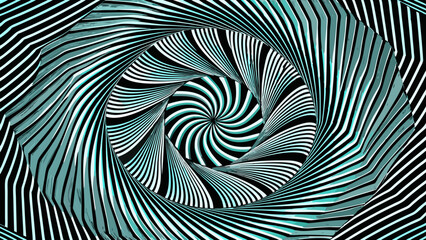 Poster - Abstract optical illusion with swirling black white and teal stripes