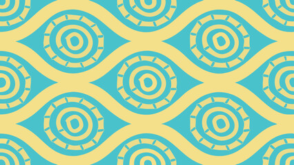 Poster - Abstract geometric pattern with turquoise circles and yellow wavy lines