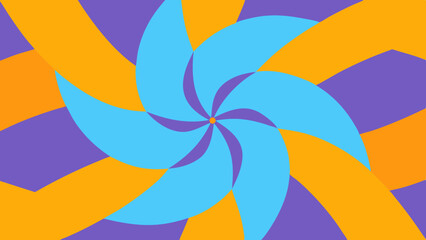 Poster - Abstract pinwheel design with swirling blue petals and orange and purple background
