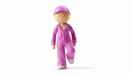 Poster - Animated Pink Worker Character Walking -  3D Model,  Cartoon Style