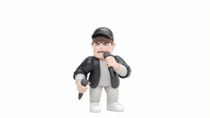 Poster - Animated Singer Performing with Microphones on White Background