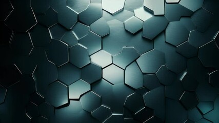 Poster - Abstract Metal Hexagon Surface with Teal Tones and Detailed Patterns
