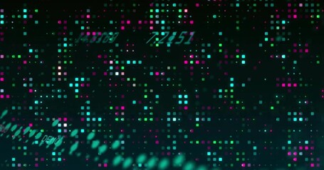 Poster - Teal wave emerging from corner sweeping across neon grid causing flicker digit overlay dissolving
