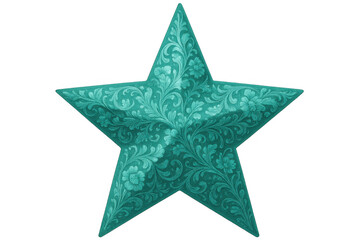 Poster - Teal five-pointed star featuring intricate floral designs, floating against transparent backdrop, ideal for festive holiday graphics