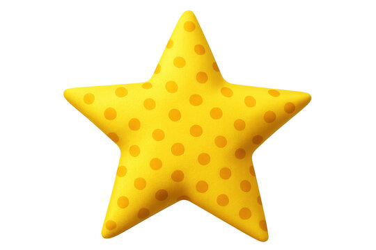 Fluffy yellow star featuring orange polka dots, rendered in 3d against transparent backdrop