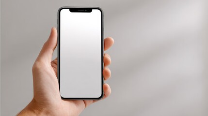Poster - A close-up of a hand holding a modern smartphone with a blank screen