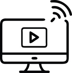 Fototapete - Computer screen with play button and wifi signal icon in simple line art
