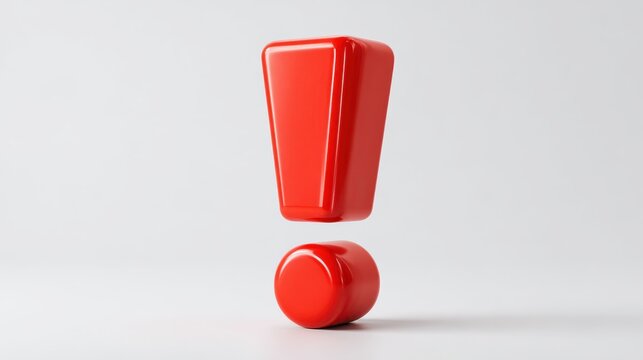 Red exclamation mark on white backdrop. Modern design. 3D rendering.